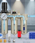 Drop In Ready 3 4 Inch NPT Air Dryer With 3 Stage Moisture Removal And Auto Drain built for 240 PSI compressor rigs, showcasing detailed components.