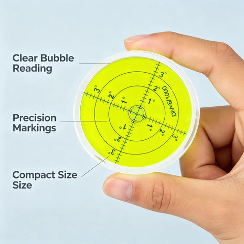 Magnetic Round Bubble Level Tool Bullseye Inclinometer Machinist in hand with clear bubble reading and precision markings.
