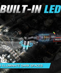 Cordless Electric Ratchet Wrench Three Eighths Inch Drive with LED light illuminating engine parts