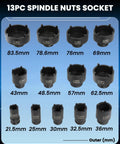 13 Piece Spindle Nut Socket Kit For KM Groove Nuts Remove And Install Locking Hub Sockets For Ball Joints And Axles, 4 Teeth Exterior