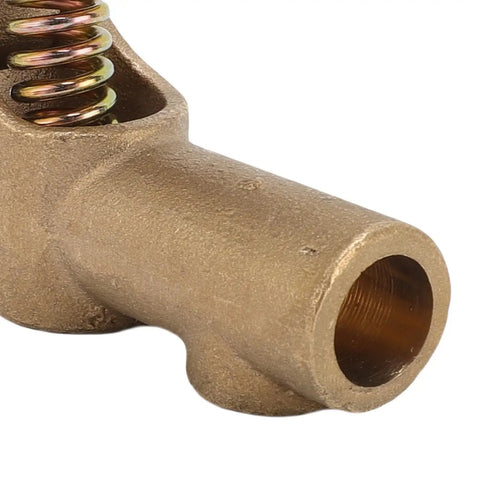 Heavy Duty Brass Shaped Welding Ground Clamp 300 Amp For Shipyard Auto Jobs With Super Grip Earth Cable Clip close-up view showing brass material and spring.