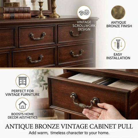 Bronze vintage drawer pull handles set of 4 with mounting screws antique drop bail hardware for dressers
