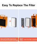 Heavy Duty HEPA Solder Fume Extractor Fan With Activated Carbon Double Filter showing easy filter replacement steps.