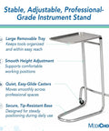 Portable Adjustable Tray Steel Premium Pro Grade Instrument Stand For Medical Dental Salon Tattoo Esthetician And Mobile Service Cart Table Height 34 To 54 Inches With Stable Chrome Base And Heavy Duty Legs