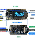 LoRa V4 Development Board With L76K GNSS GPS Module And 3000mAh 3.7V Battery, front and back view, with labeled components.