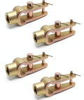 Four Pack Slack Adjuster Clevis Double Pin Kit With Straight Pins For Heavy Duty Air Brake Linkage Built To Last Five Eighths Inch By Eighteen Threaded Replaces R810019 CQ36541 E11430 A6809960540 Precision Dual Pin Geometry For Consistent Lever Action, showing gold and copper-colored assembly with dual pins.