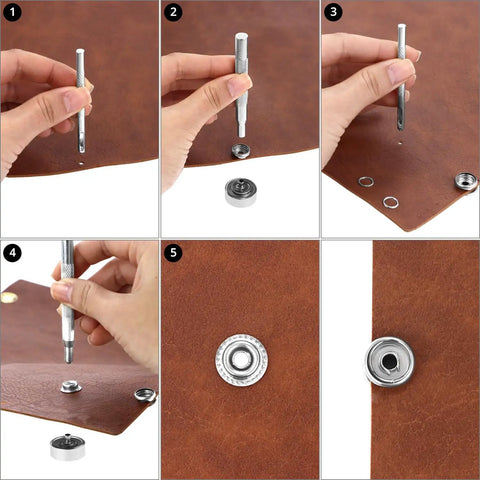 Stainless Steel Snap Button Kit 15mm 200 Pieces 50 Sets Built To Last Rustproof All Weather With Setting Tool installation steps