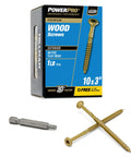Rock Solid Exterior Wood Screws For Outdoor Decking Projects Grade Ten X Three Inch Epoxy Coated Bronze Finish Heavy Duty Construction Fasteners Sixty Six Pack with a T25 bit.
