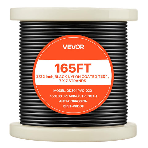 Heavy Duty 165 Ft 304 Stainless Steel Wire Cable 7x7 Three Thirty-Second Inch For String Light Hanging Kit Waterproof PVC Jacket