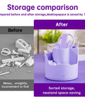 Purple 14 In 1 Desk Organizer Set With 360 Degree Rotary Stand And Phone Holder Must Have Office Kit shown before and after use