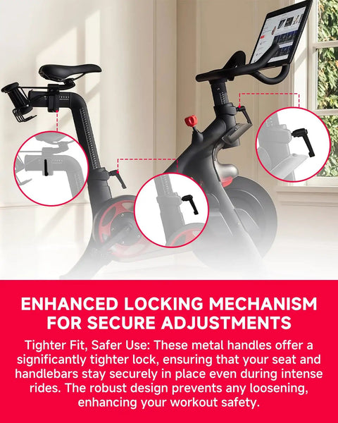 Peloton Exercise Bike L Handle Replacement Kit with three-piece set shown on seat and handlebar clamps