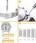 Watch Link Removal Tool Kit For Band Adjustment And Replacement, Pro Grade Watch Repair Set being used to adjust watch bracelet size