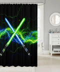 Lightsaber Shower Curtain Neon Glow Lightning Theme For Video Game Fans Kids Teens Waterproof Polyester Curtain 72x72 With 12 Hooks Cool Black Decor Ready