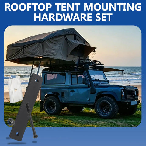 Heavy Duty Roof Tent Mounting Brackets Kit 28-Piece Hardware Set For Secure Rooftop Tent Installations, Rust Resistant, Durable Off Road Gear For Easy Mounting And Long Lasting Support. Roof tent bracket and bolt set with rooftop tent on 4x4