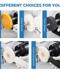 Different polishing wheels for Heavy Duty 800W Jewelry Polishing Machine Features Bulletproof Iron Build And Wide Base For Zero Wiggle Smooth Operation And Rapid Stone Shine Up For Pros And Weekend Warriors.