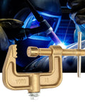 Top Notch 500 Amp Brass Grounding Clamp G-Shape For Welders with detailed design, showing secure gripping mechanism for heavy duty use.