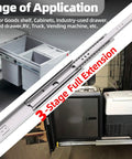 Two Piece Set 22 Inch Full Extension Ball Bearing Drawer Slides Shrug Off Two Hundred Pounds Heavy Duty Cabinet rails mounted in RV.