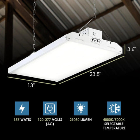 Industrial LED High Bay Light 155 Watt 21080 Lumens With 4000K Or 5000K Selectable Color Temperature in warehouse setting