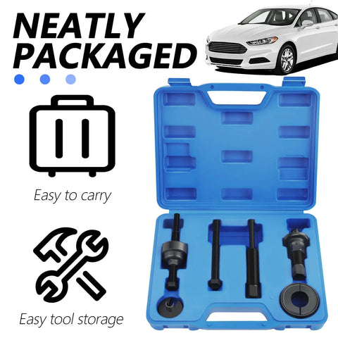 Heavy Duty Carbon Steel Power Steering Pump Pulley Removal Tool Set in blue case for easy storage and transport.