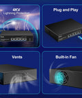 Beefed Up Five Port 10G Ethernet Switch With Auto Negotiation and Base T RJ45 Ports, highlighting plug and play and built-in fan.