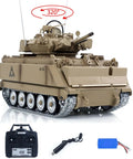 1/16 Scale Remote Control M113A1 MRV Tank With Infrared Barrel Recoil, shown with 320° turret rotation, controller, and battery