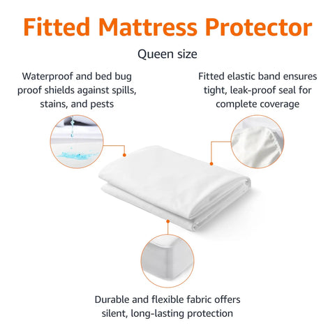 Queen Size Waterproof Mattress Protector With Full Bed Bug Proof Shield Snug Elastic Bands Secure Fit Keeps The Bed Drip Free All Night Long For Hassle Free Rest In Crisp White