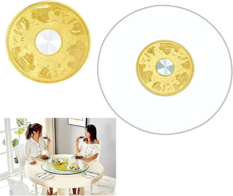 Glass Turntable Serving Tray for Dining Tables 70 to 120 cm Rotating, shown on dining table with two women enjoying a meal