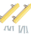 Dope Yellow Build On Brick Drawer Pulls Set Of Two Legit Compatible With Lego Designs showing solid yellow handles with screws.