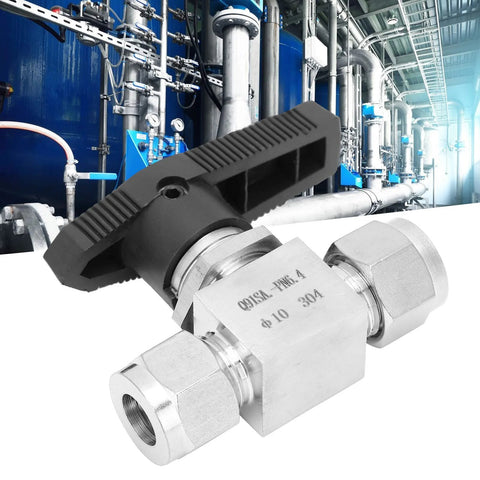DANAIXZ 304 stainless steel needle valve with black T-handle, 2-way high-pressure flow control.