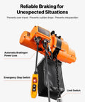 Electric Chain Hoist 1100 Lbs With 20 Ft Lift Height 120V 60Hz, focus on emergency stop switch and chain mechanism