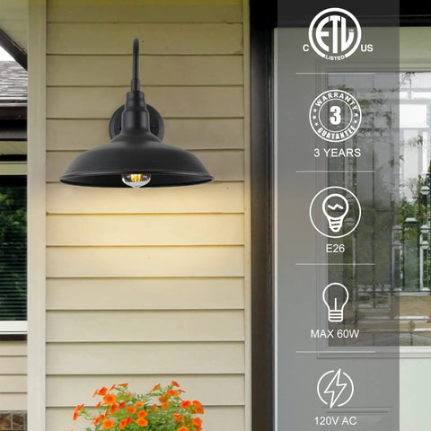 Outdoor Gooseneck Barn Light With Dusk To Dawn Sensor Matte Black Exterior Wall Mount Fixture For Porch Patio And Garage No Fuss Waterproof Farmhouse Sconce 2 Pack on wall