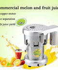 Heavy Duty Commercial Citrus Juicer Machine 370W Electric High Speed Extractor 2800 RPM in stainless steel with juice spout.