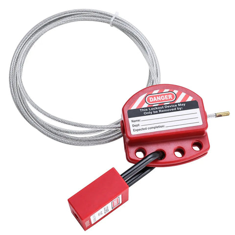 Rock Solid Adjustable Lockout Tagout Cable Locks Six Foot Steel Security Cables With Vinyl Coating for valves and breakers.
