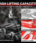 Two Ton Hydraulic Engine Hoist with Tough Hook and Hydraulic Cylinder for heavy lifts of engines and transmissions.