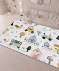 Machine Washable 4x6 Ft Large Area Rug Cartoon Farm Tractor Design in Living Room White Non Slip Floor Carpet
