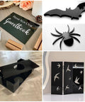 DIY Friendly Opaque Black Acrylic Sheet Pack Of Two 12 By 16 Inches One Eighth Inch Thick Cast Plexiglass Panels For Craft Projects Laser Cutting Photography And Sign Making Weatherproof UV Resistant High Gloss Finish shown in various DIY crafts including plaques, animal shapes, and decorative panels.