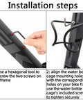 Installation steps for Ultralight Matte Carbon Fiber Water Bottle Cage For MTB And Road Bikes with frame and screws shown
