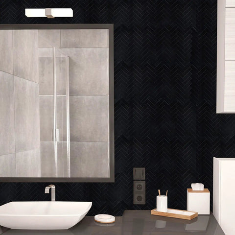 Bathroom with Black Peel And Stick Herringbone Backsplash Tiles For Kitchen And Bathroom Aluminum Self Adhesive Wall Tiles Waterproof