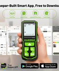 Bluetooth Green Laser Measuring Tool With 200 Ft Range And One Sixteenth Inch Accuracy, S60 G BT, Brighter Green Beam For Indoor Projects Renovation, DIY Layouts, And Quick Distance Capture. Handheld black-green laser meter with app screens