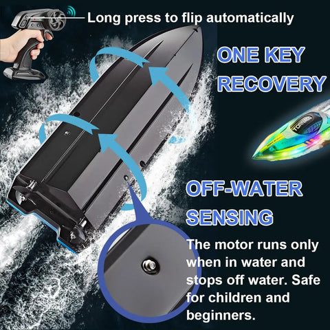 Bottom view of Kid And Adult Friendly RC Boat With Dope LED Lights Fast Up To 15 Kilometers Per Hour 2 4G Remote Control