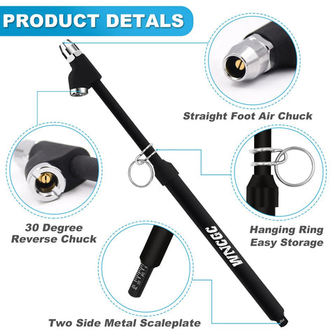WNCGC tire air pressure gauge with dual-head chuck and two-sided aluminum scale plates, 10–150 PSI.