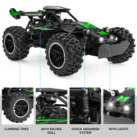 1 To 18 Scale Monster Dope RC Car For Kids Fast 20kmh Off Road Truck With Lights Durable ABS Chassis 40m Remote Range