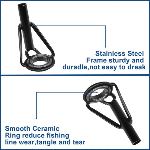 8 Piece Fishing Rod Tip Repair Kit With Stainless Steel Frame And Wear Resistant Ceramic Rings For Quick Fixes And Long Lasting Durability Includes Sizes 1.8x6 2.0x6 2.2x6 1.8x8 2.0x8 2.2x8 2.4x8 2.6x8 black rod tip guide with ceramic ring