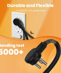 Close-up of flat plug and flexible cord of Long 12 Outlet Power Strip With 2100 Joules Surge Protector 6Ft Flat Plug.