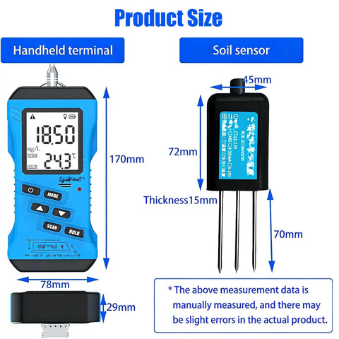 Dimensions of 7 In 1 Soil Tester Kit With Digital Moisture Meter NPK pH Temperature EC Conductivity Fertility Analyzer