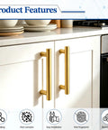 Brushed Gold Cabinet Handles Set Of Four For Kitchen Cabinets And Drawers Two And A Half Inch Center Hole Four Inch Overall Length T Bar Pulls