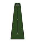 Top view of 8ft Golf Putting Practice Mat with alignment lines and distance markers for aiming precision and distance control.