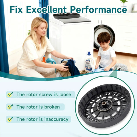 Black 9.45 Inch Washer Rotor Replacement For Kenmore And Whirlpool Machines W10006482 W10915701 Motor Rotor Washing Machine Assembly No Fuss Install Durable OEM Alternative, black washer rotor