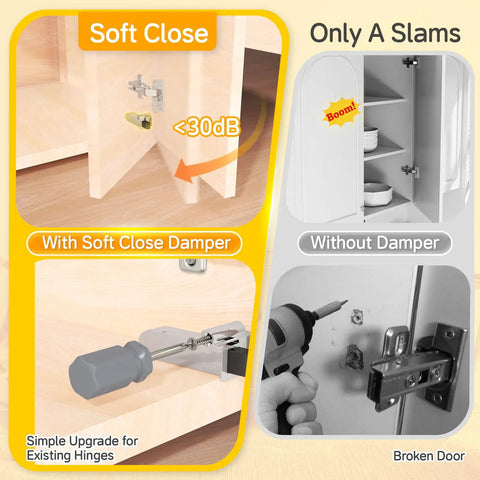 5 Pack Soft Close Cabinet Dampers For Overlay, Face Frame, And Frameless Hinges, Easy Side Mount Install, Smooth Slow Closing, Hidden Concealed Mechanism, 35N Door Buffer Replacement Hardware For Cabinets shown on cabinet hinge