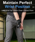 Man using Golf Swing Trainer With Carbon Fiber Pattern Hinge Brace Band To Improve Wrist Hinge And Position For A Consistent Full Swing